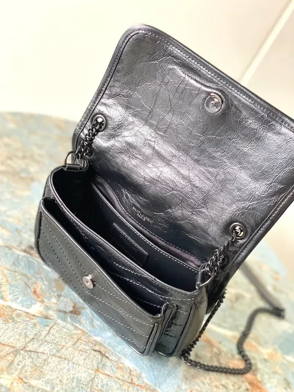 View 3 of Compact Luxe Crossbody: Textured Black Leather, YSL-Inspired