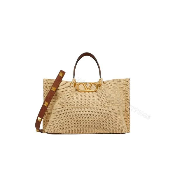 VALENTINO GARAVANI MEDIUM STRAW SUMMER TOTE BEIGE 38CM — view 1