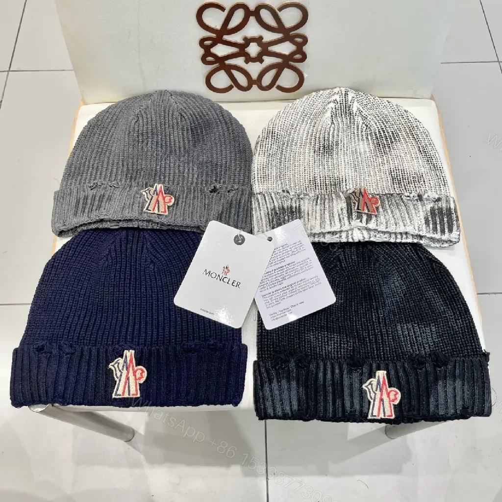 View 3 of Navy Knit Beanie + Lux Embroidered Moncler Emblem