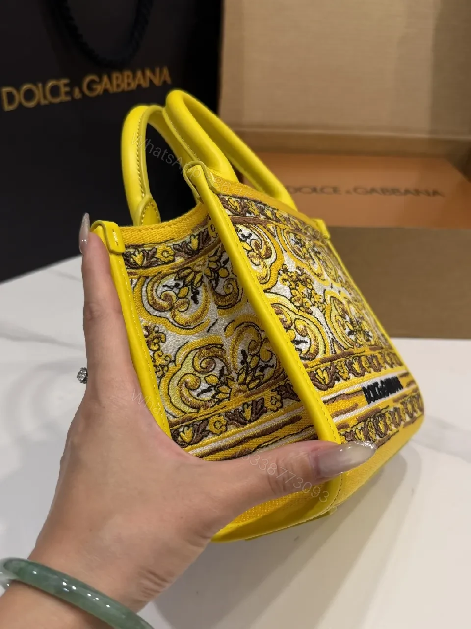 View 9 of Compact Yellow Embroidered Handbag: Bold Baroque Style