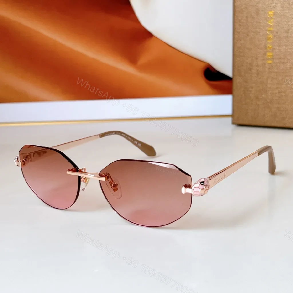 View 5 of Rose Gold Rimless Oval Shield Sunglasses, Luxury Style