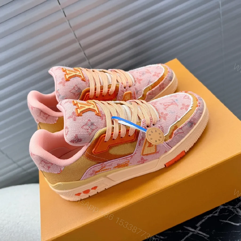 View 8 of Pink Canvas LV-Inspired High-Top Sneakers with Comfort Fit