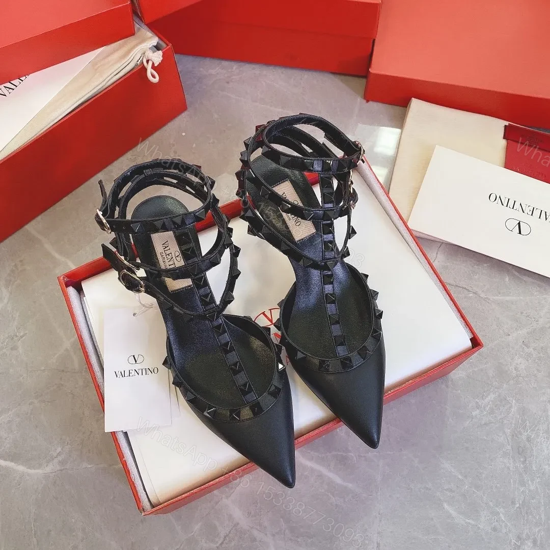 View 2 of Valentino Women Black Leather Studded Heels