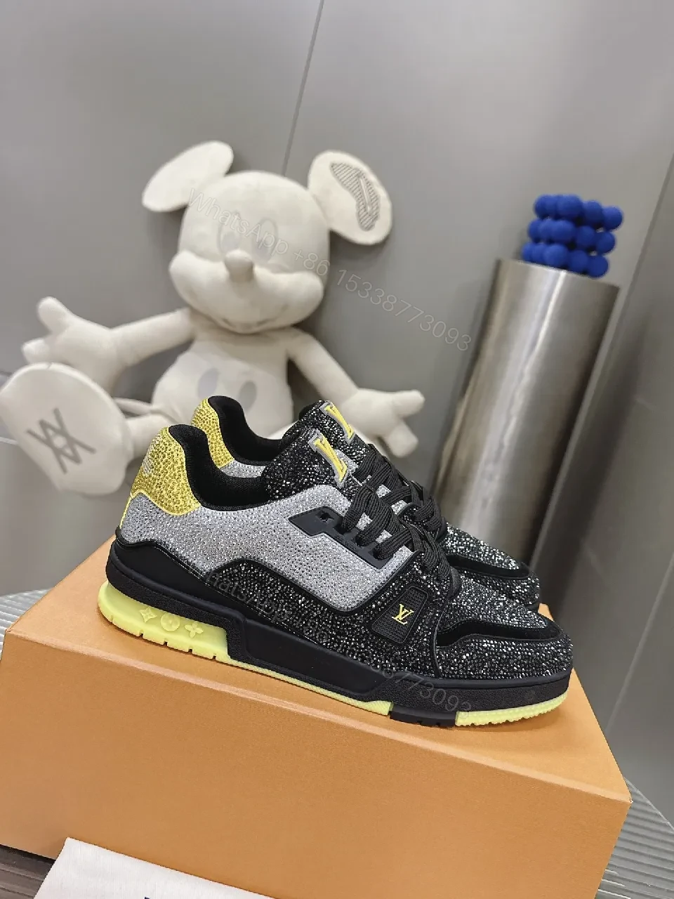 View 7 of Bold Textured Trainer Luxe: Glitter Knit & Neon Outsole