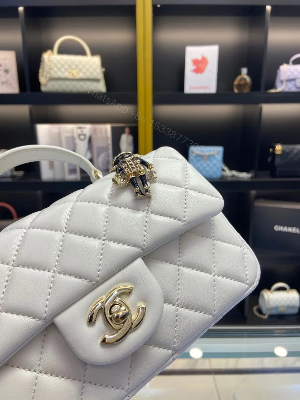 View 4 of Chanel Handle Charm Like Auth Handbags Lock Gold Demi White 20x12cm