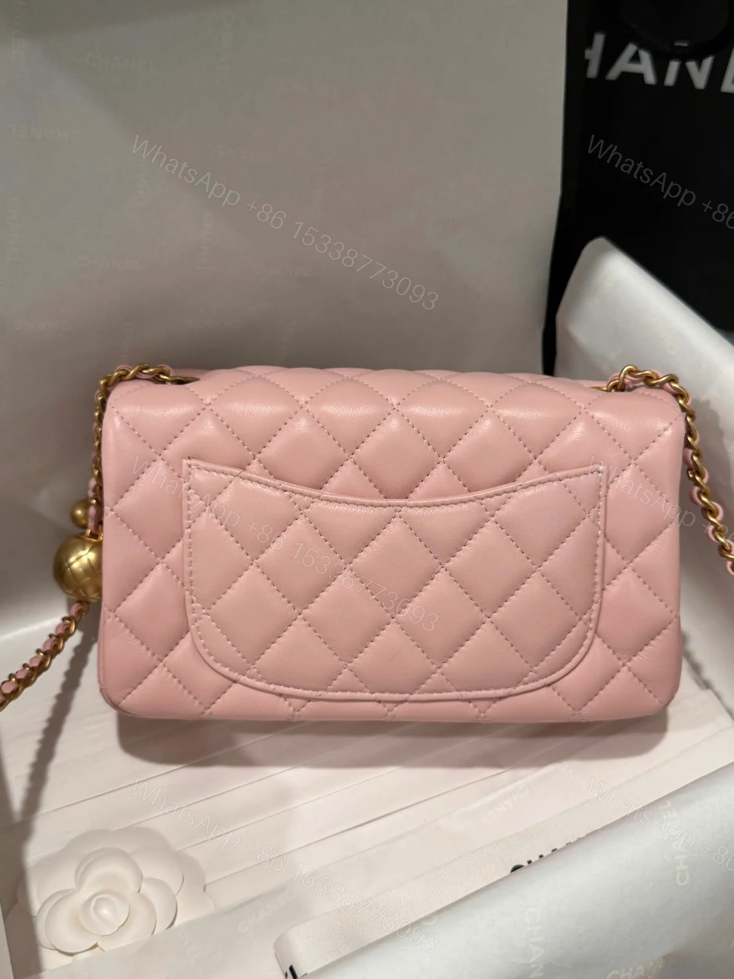 View 6 of Chanel Classic Bell Bag Handbags Woman’s Like Auth Pink Sheepskin 20cm