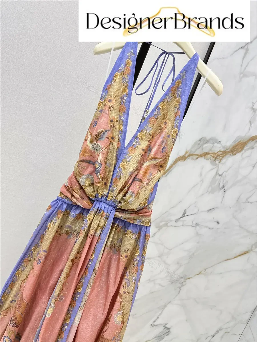 View 3 of Zimmermann Indra Printed Silk-Cotton Blend Halter Maxi Dress