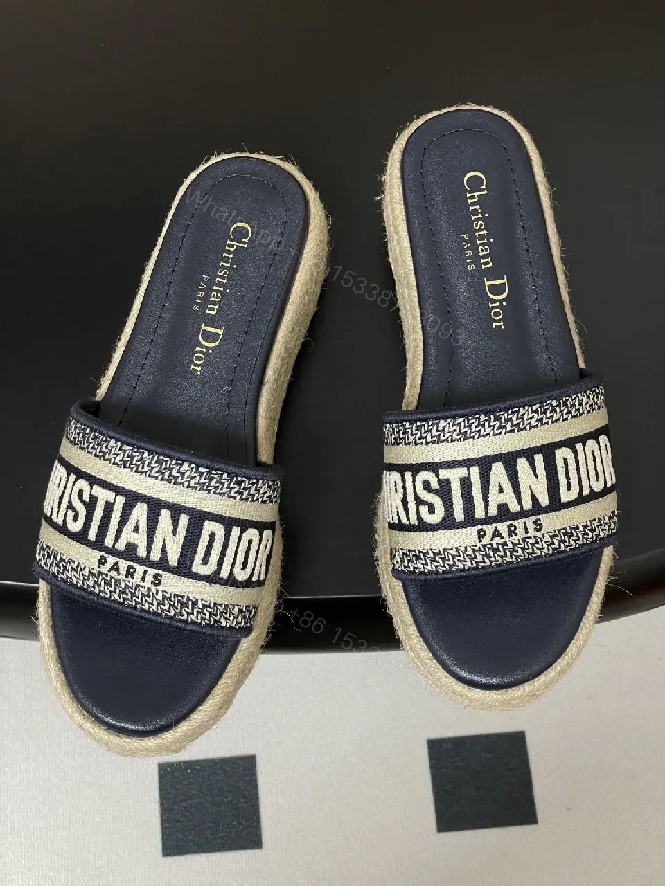 View 4 of Navy Espadrille Slides - Logo-Trim Luxe, Casual Slip-On