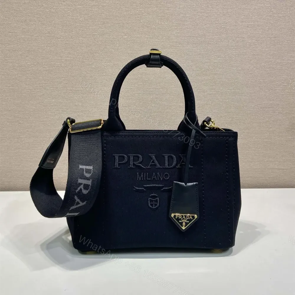 高仿Prada*1BG464刺繡徽標Tote包黑色小號免檢版 — view 1