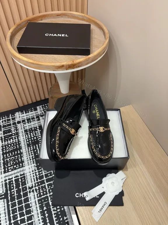 View 6 of Lux Black Patent Loafers with Gold Chain Detailing