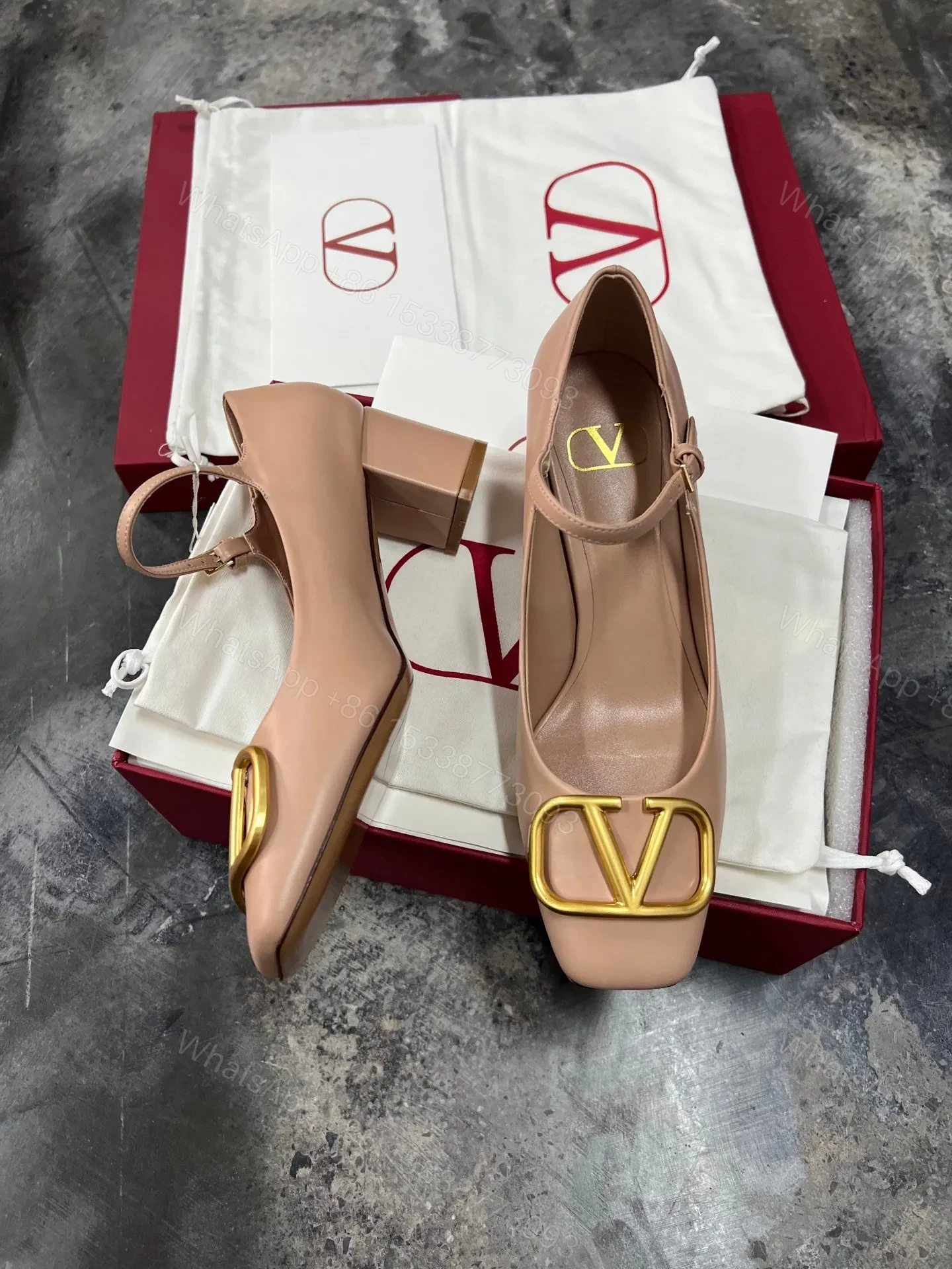 View 5 of Valentino Women Beige Leather Mary Jane Flats