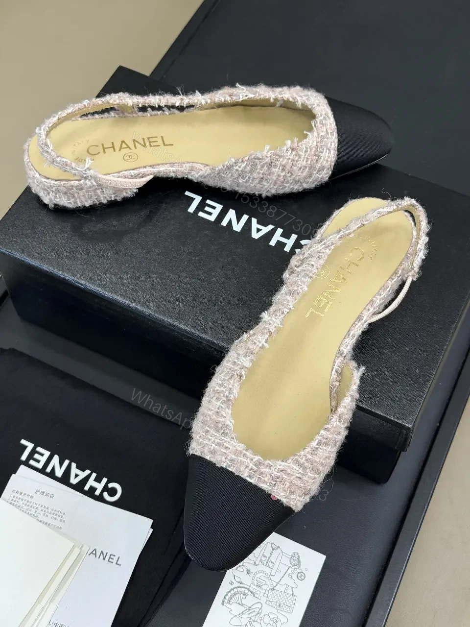 View 7 of Tweed Slingback Mules with Black Cap Toe, Luxury Comfort