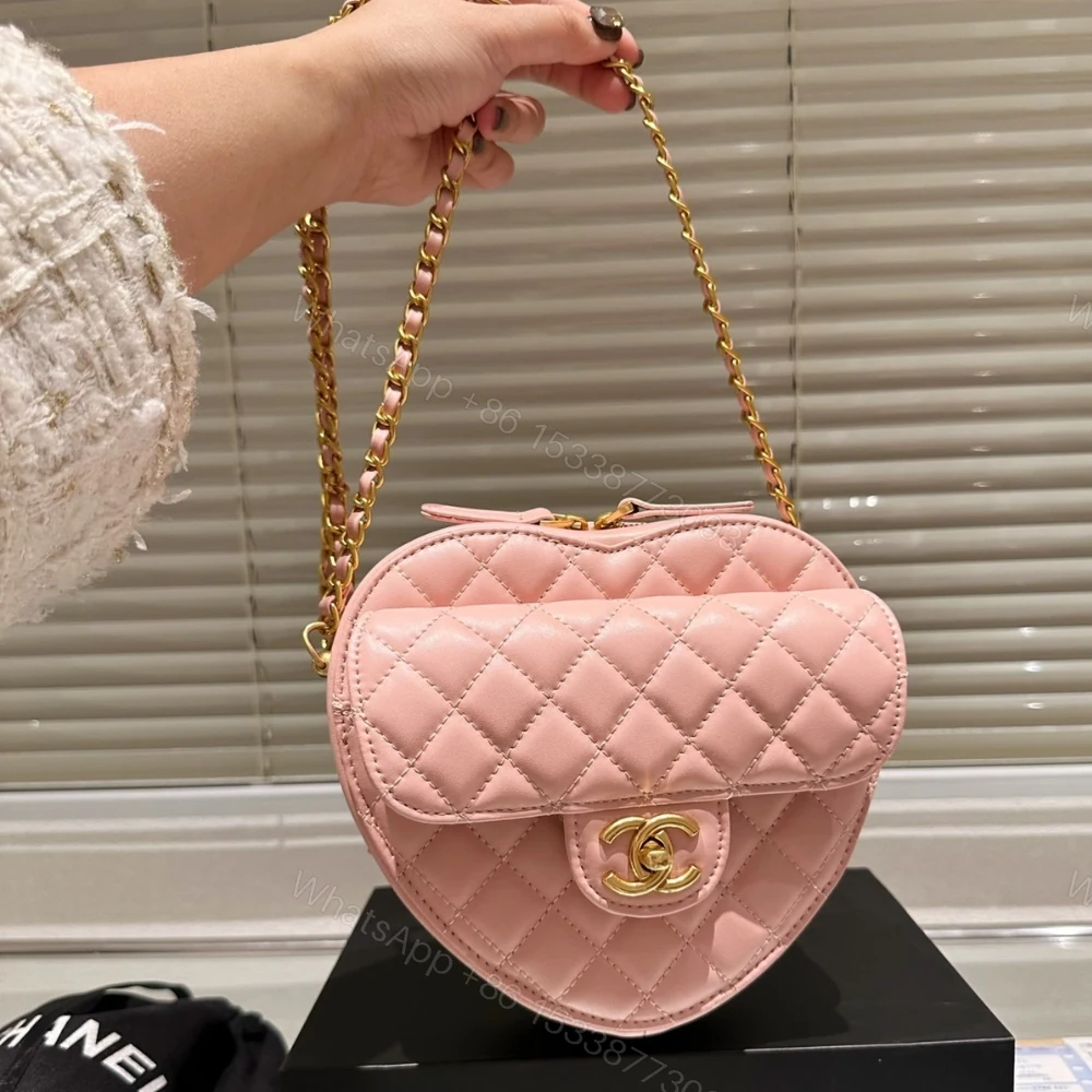 View 3 of Chanel Heart Bag Gold Tone Metal Light Pink 16Cm