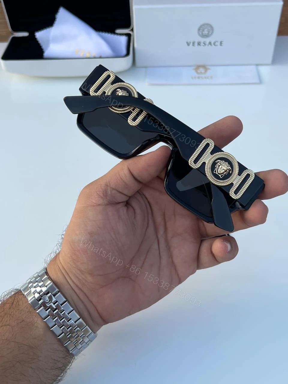 View 3 of Versace Medusa Square Black Gold Sunglasses