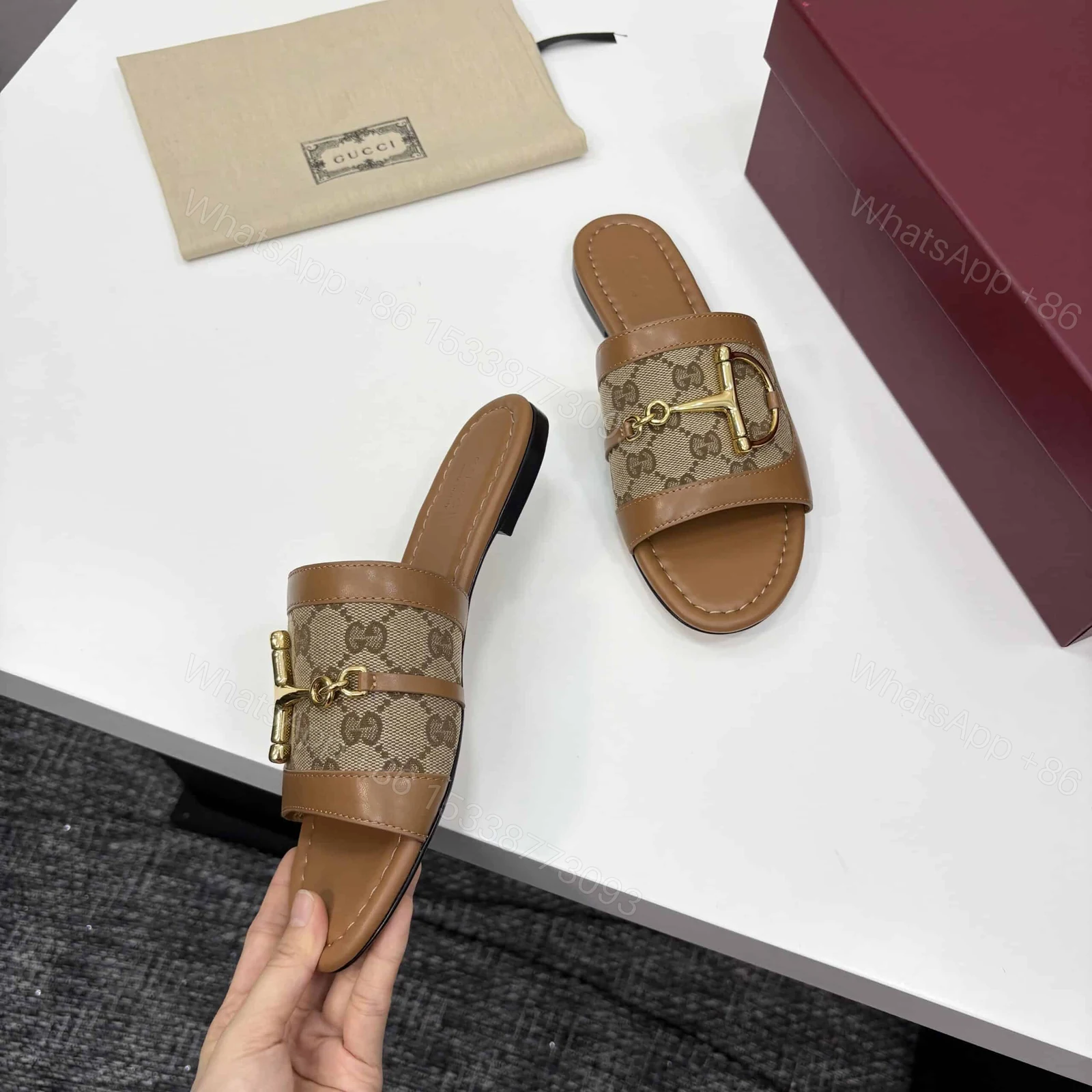 View 8 of GUCCI WOMEN’S SLIDE SANDAL WITH HORSEBIT LIGHT BROWN 834427 AAE05 2747