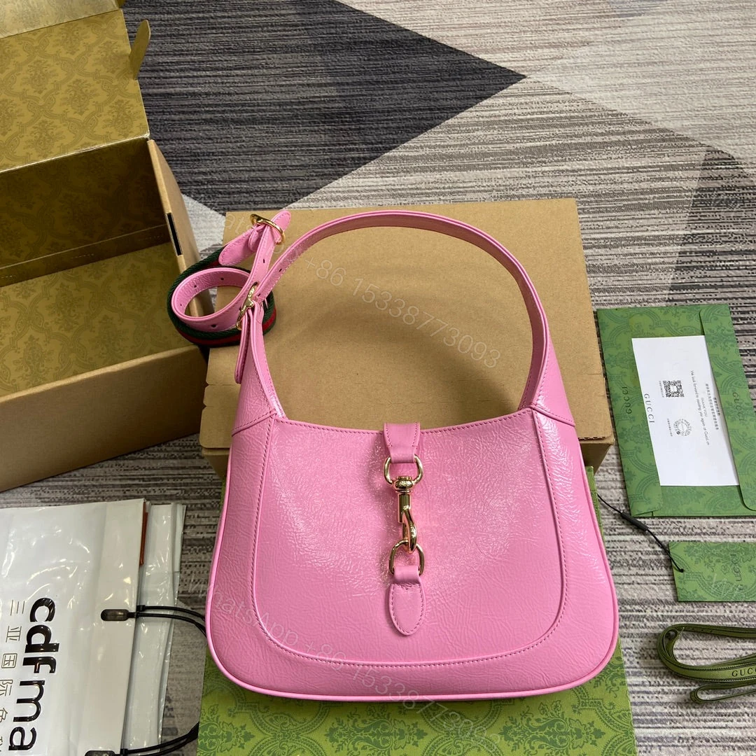 JACKIE SMALL SHOULDER BAG 27 IN PINK CRACKED LACQUER CALFSKIN GOLD HARDWARE — view 1