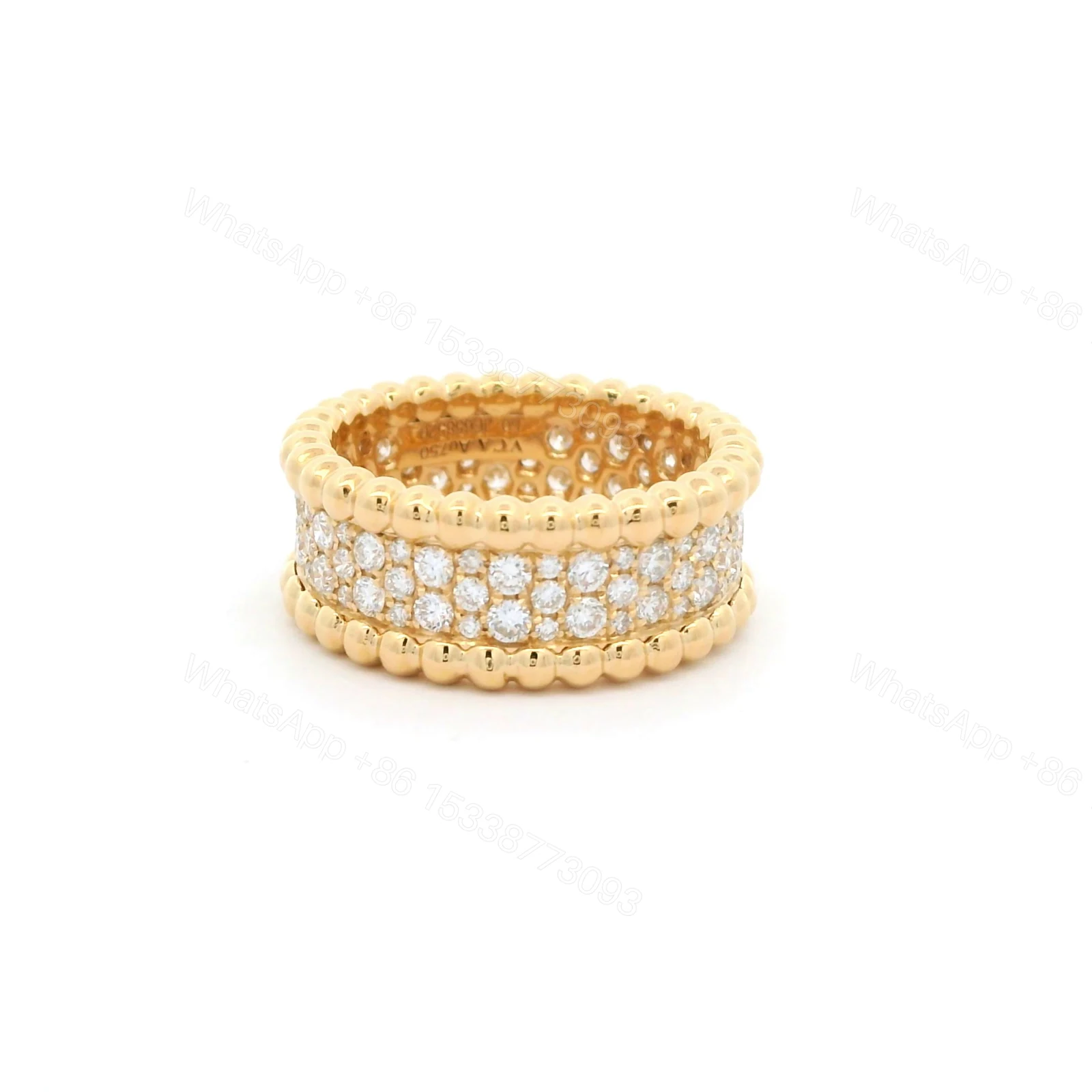 18K Gold Van Cleef & Arpels Perlée Pave 3 Row Wide Diamond Ring — view 1