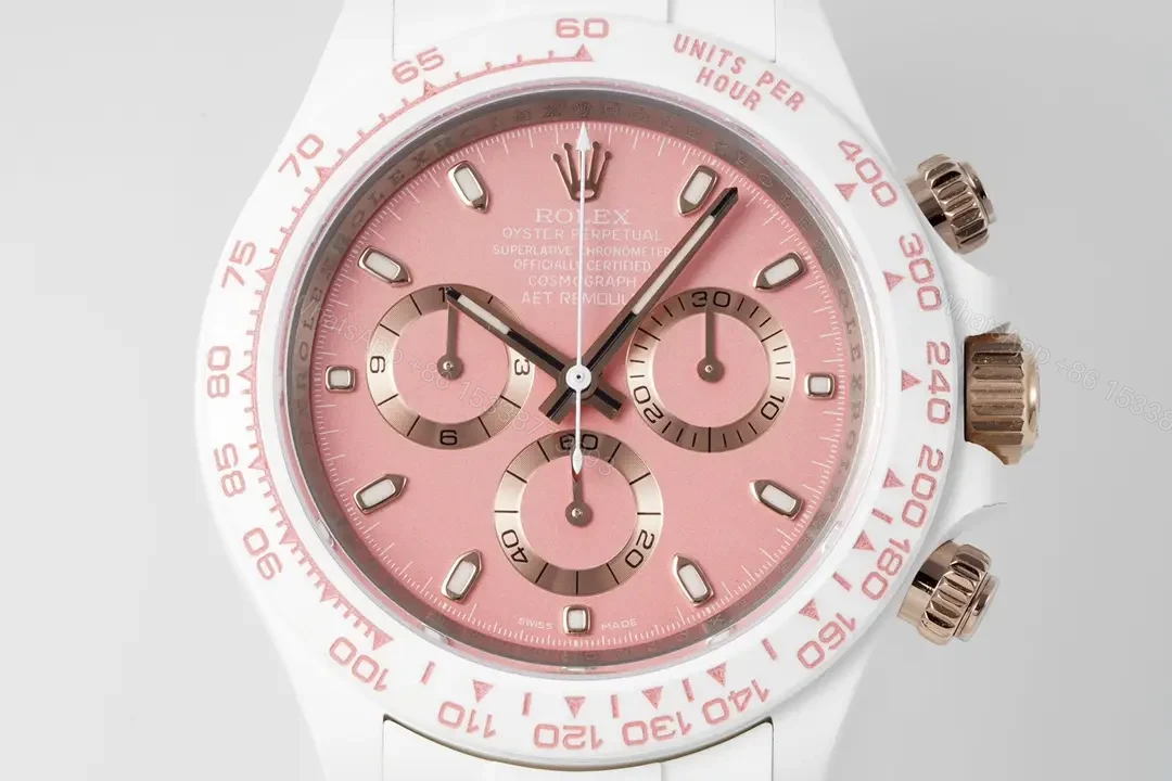 View 2 of Premium Rolex Daytona Pink Ceramic replica 40MM White Ceramic Bracelet Edition RG-DAYTONA-PINK-CERAMIC-WHITE-BRACELET-40