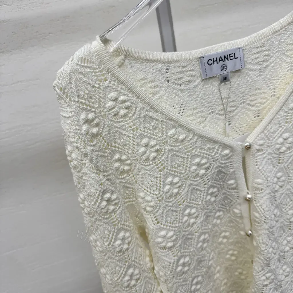View 10 of Off-White Lace Cardigan Scalloped Edges: Elegant Layering Knit