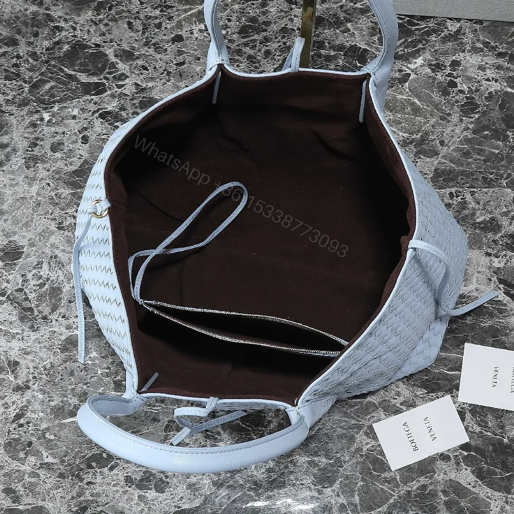 View 2 of Light Blue Woven Leather Tote: Everyday Luxe, Spacious