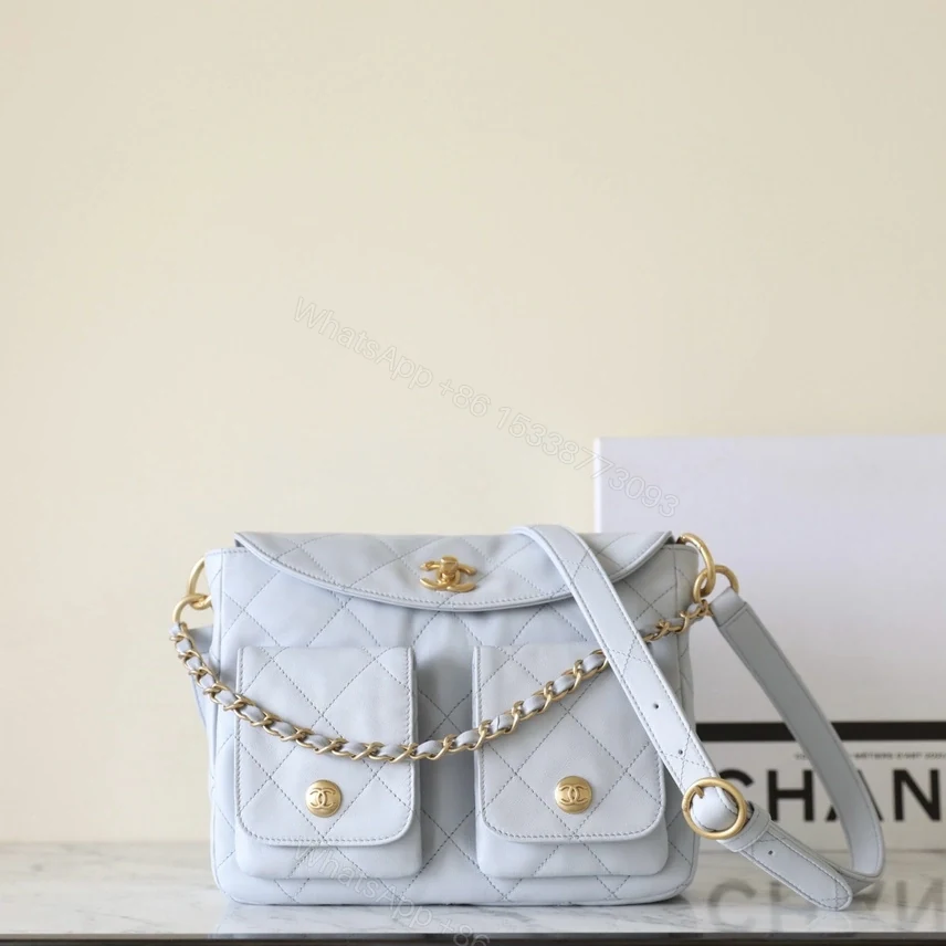 高仿Chanel*24P系列AS4743夾層郵差包灰色小號免檢版 — view 1