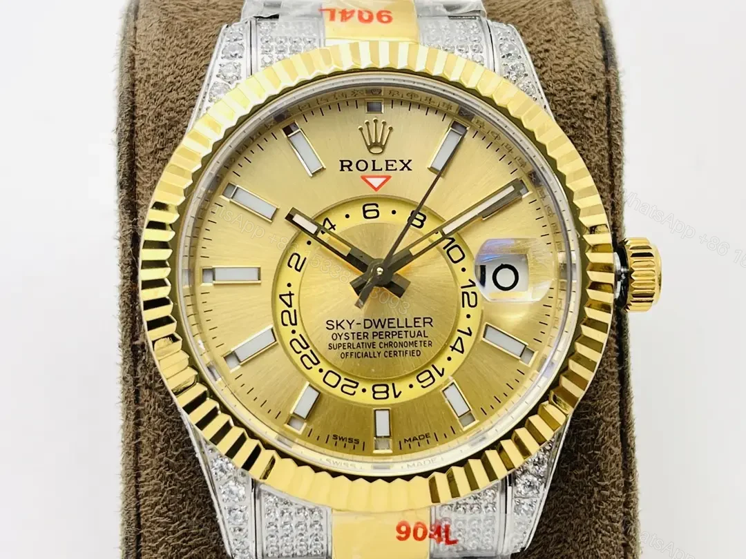 View 4 of Fake Rolex Sky-Dweller Champagne Diamond 42mm ROLEX-SKY-CHAMP-DIA-TT-42