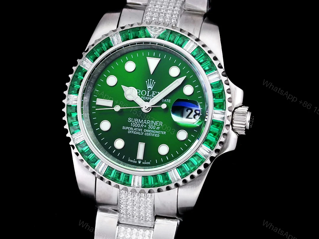 View 2 of Rolex Full Iced Diamond Dial Three-Link Bracelet Luxury Watch 42mm Ultimate Edition RG-ROLEX-FULL-ICED-DIAMOND-GRN-001