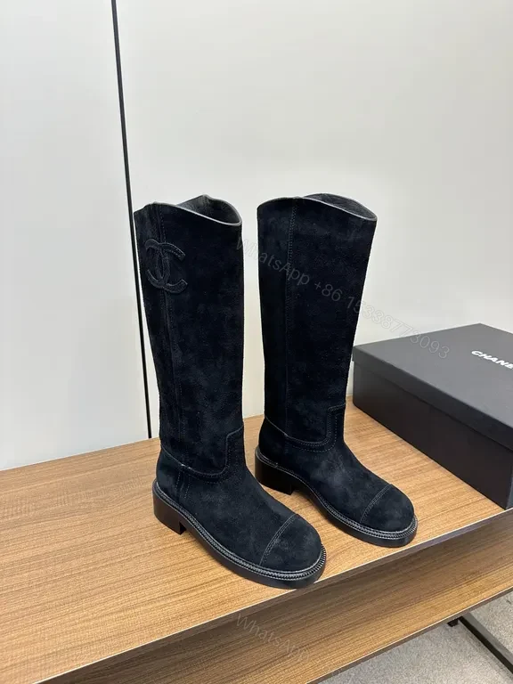 Chic Suede Knee-High Boots: Subtle Logo Detailing — view 1
