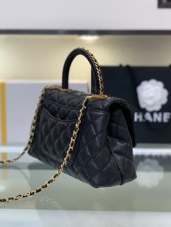 View 4 of Chic Quilted Black Handbag with Gold Twist â€” All-Day Comfort