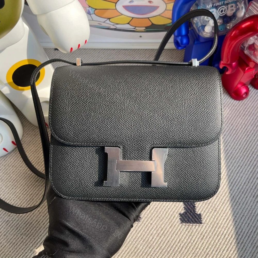 View 2 of Hermes Constance Epsom CK89 Black Silver Hardware 18Cm