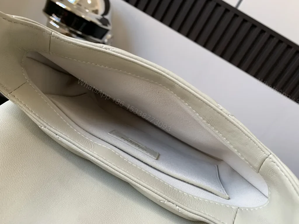 View 5 of White Quilted Leather Shoulder Bag with Gold-YSL Logo