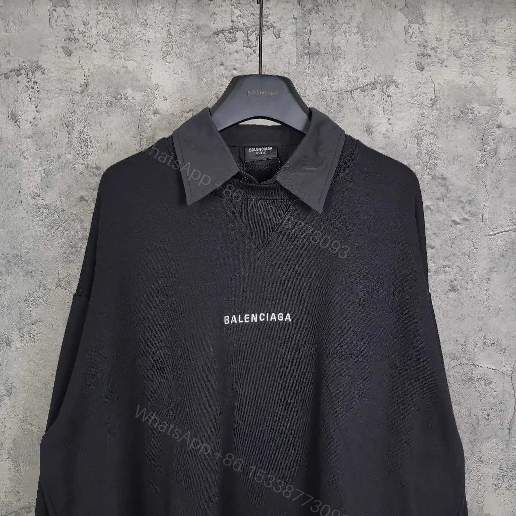 View 2 of Black + Cotton + Minimalist + Logo Back Detail + Crewneck Sweater