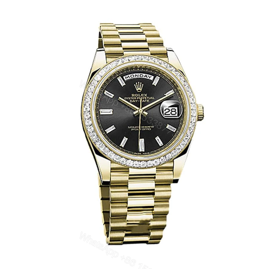 View 2 of Rolex Day-Date 228398TBR Super Clone : 40mm Yellow Gold Diamond Bezel Black Dial