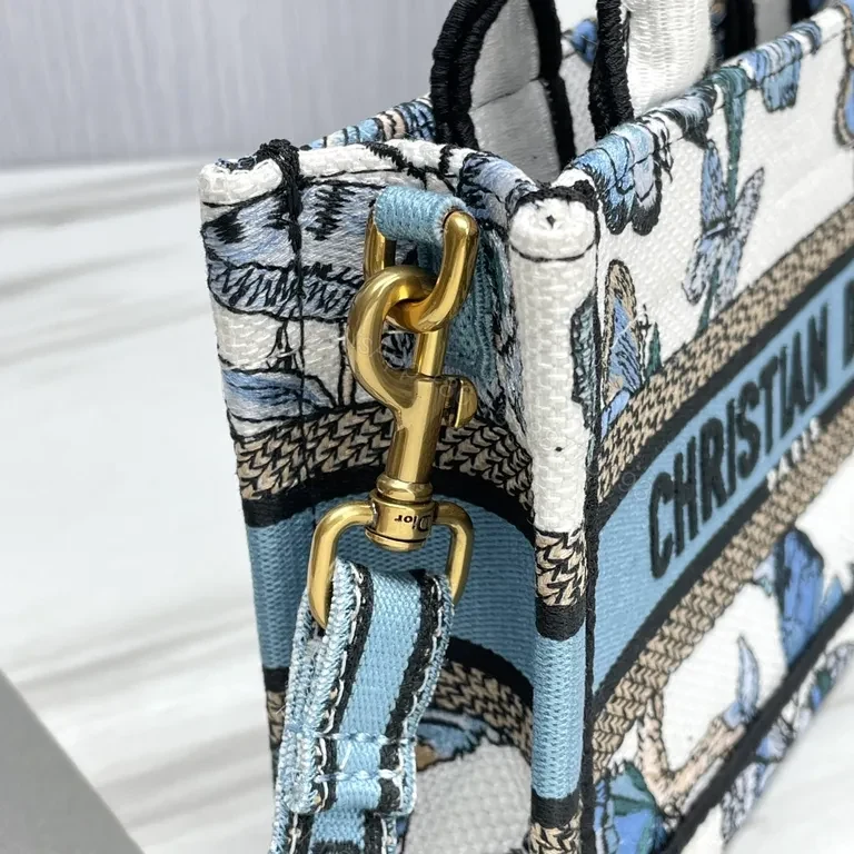 View 2 of Butterfly-Print Dior-Inspired Canvas Tote: Compact Luxury Carry