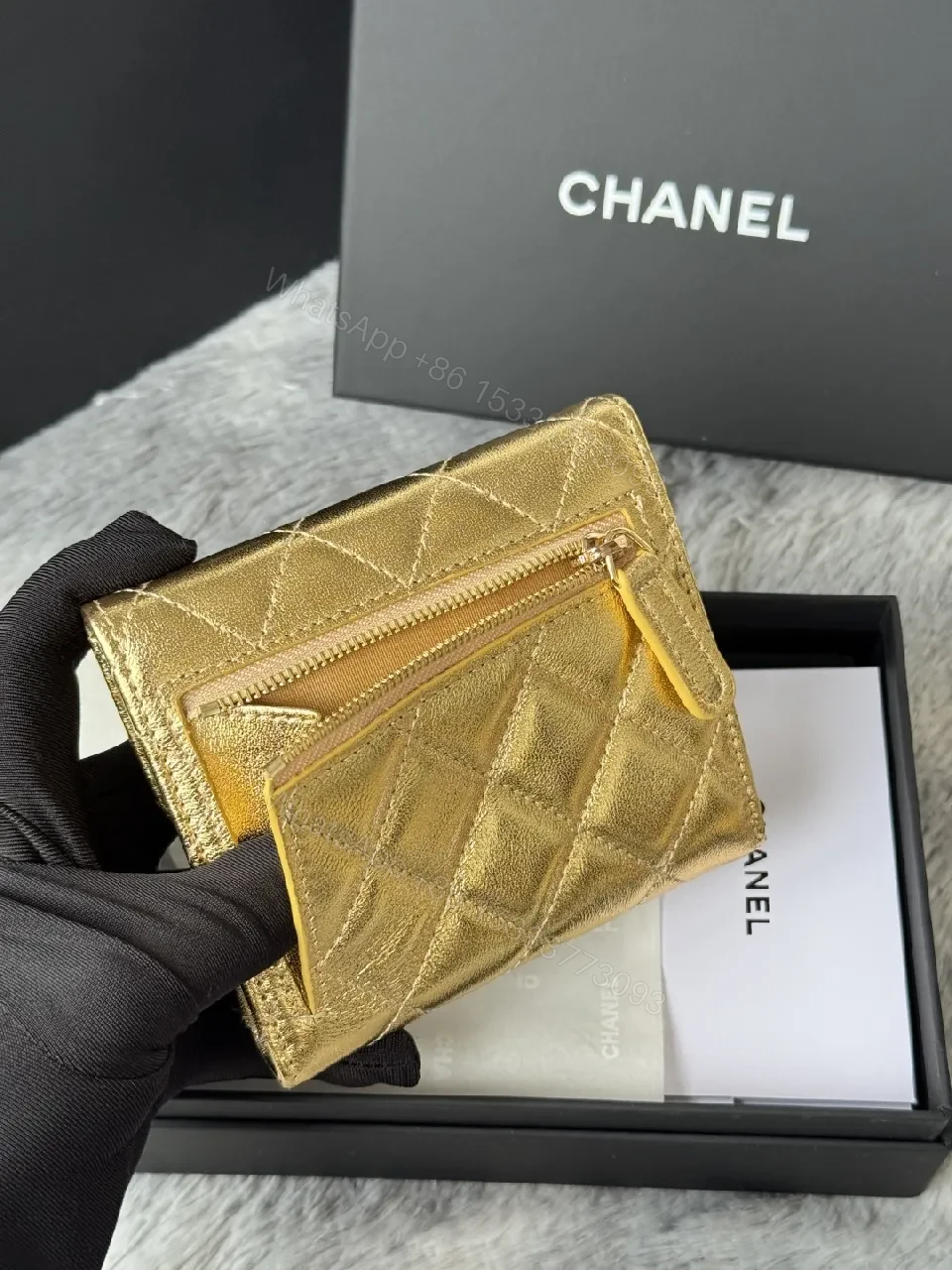 View 11 of Gold Quilted Wallet: Compact Luxury Card Holder & Coin Purse