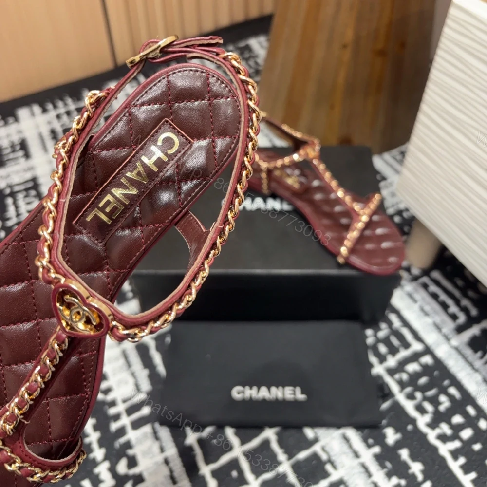 View 5 of 高仿Chanel*25C系列G46111A小羊皮平底涼鞋紅色免檢版