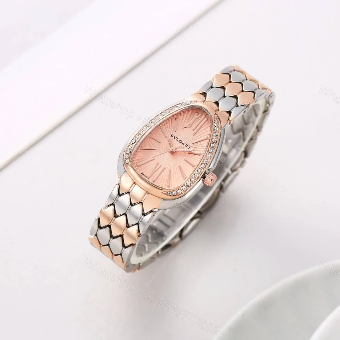 First Copy Bvlgari Serpenti Silver Rose Gold Peach Dial Diamond Bezel Women’s Analog Watch — view 1