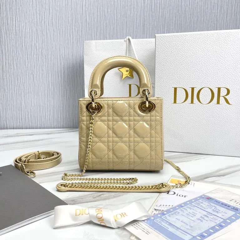View 8 of Chic Gold-Diamond Quilt Mini Bag - Dior-Inspired Luxury
