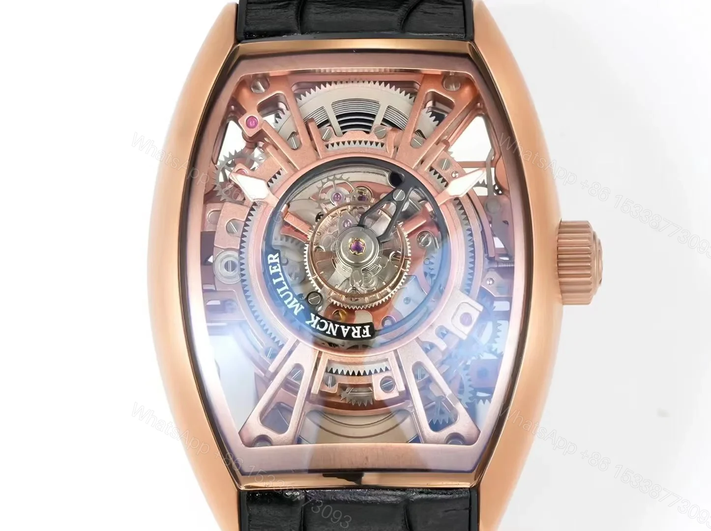 View 6 of Franck Muller Grand Central Tourbillon Replica 42MM Premium Rose Gold Skeleton Leather Strap Edition FM-GCT-RG-SKEL-LTH-42
