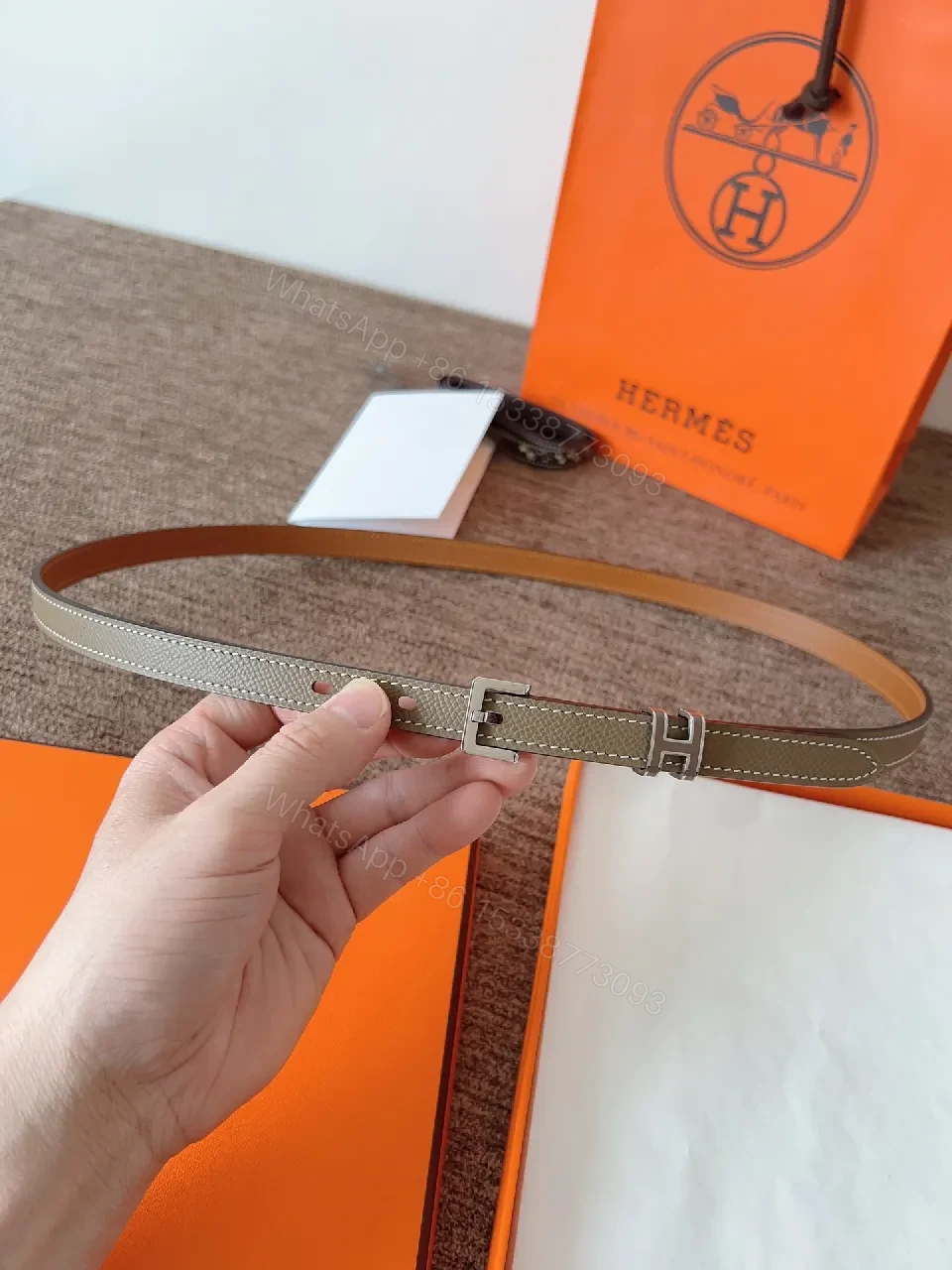 Taupe Leather Belt - Slim, Minimalist, Durable, Quiet Luxury Belt — view 1