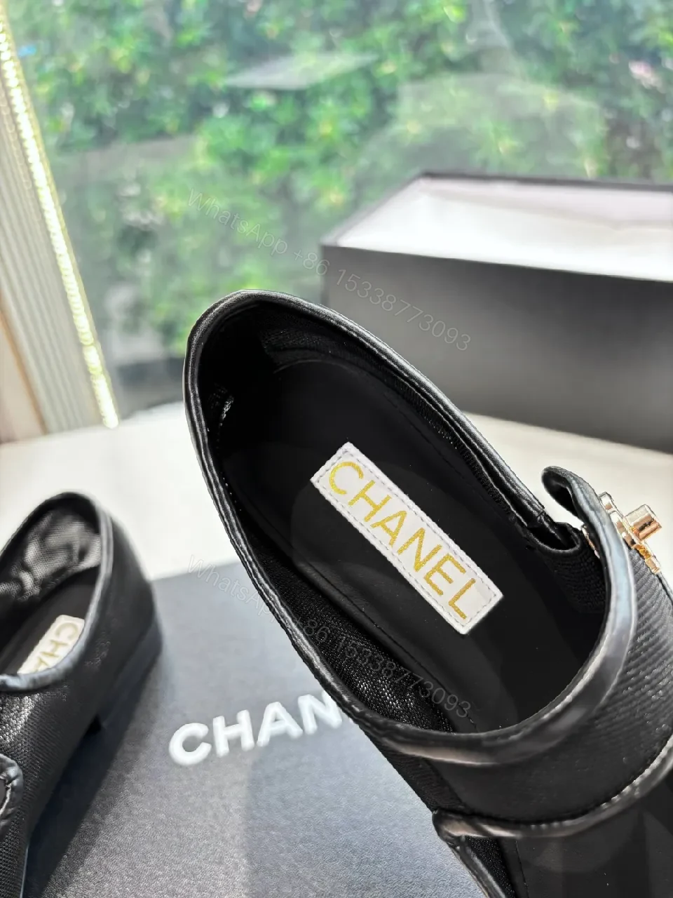 View 5 of Black Canvas & Leather Mary Jane Flats - Designer-Inspired Comfort