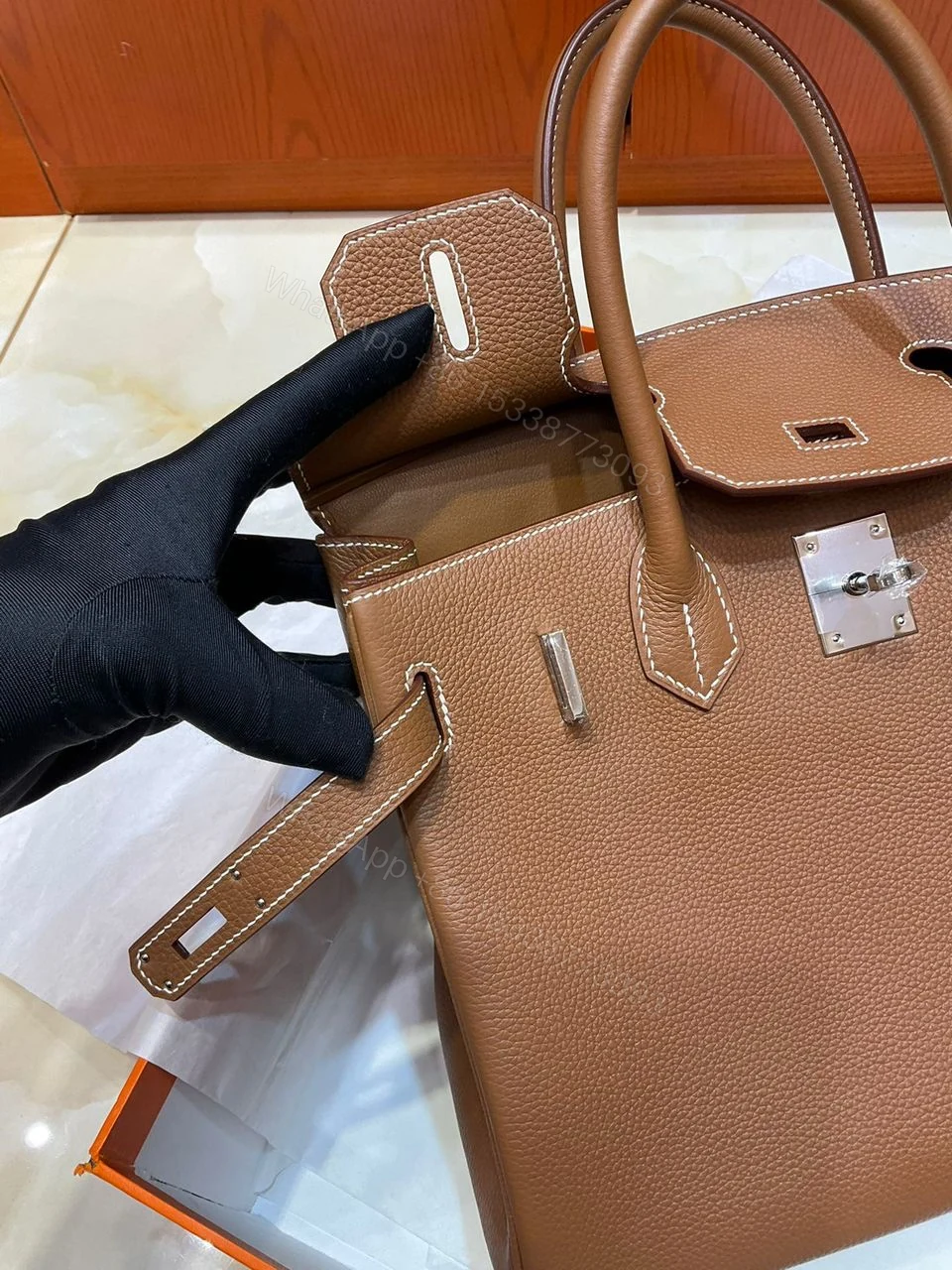 View 4 of Hermes Brikin 30 Gold with Sliver Hardware