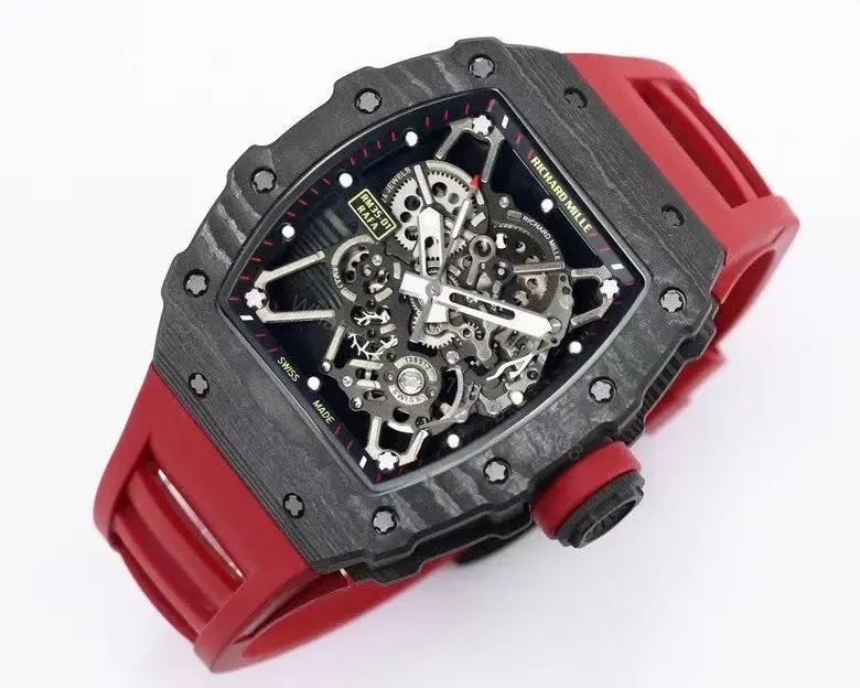 View 2 of APS Factory Richard Mille RM 35-01 Rafael Nadal Carbon Fiber Watch – Black and Red, Skeleton Dial, Rubber Strap