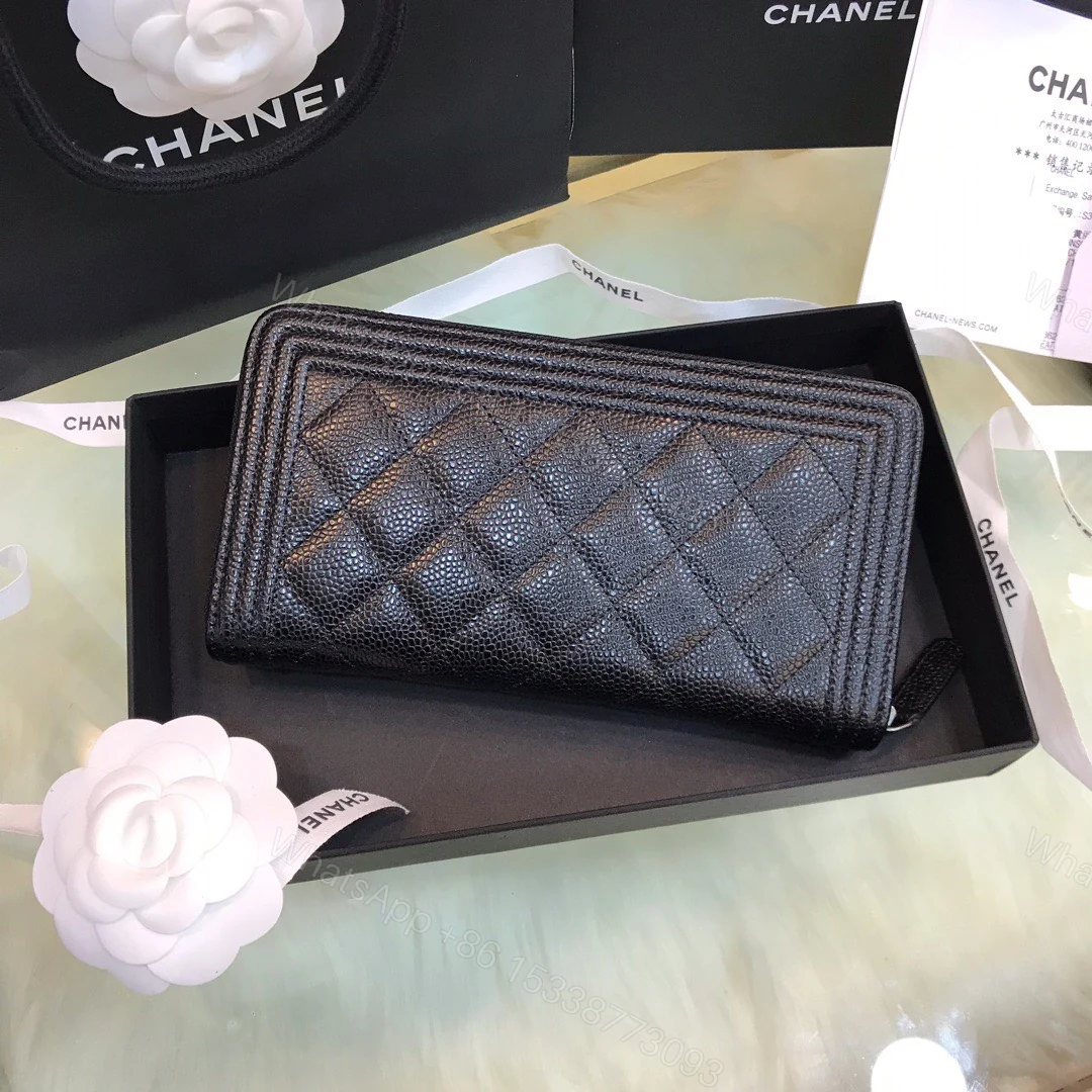 View 4 of Chanel Wallet Like Auth Black Grained Leather Silver Lock 19x10cm
