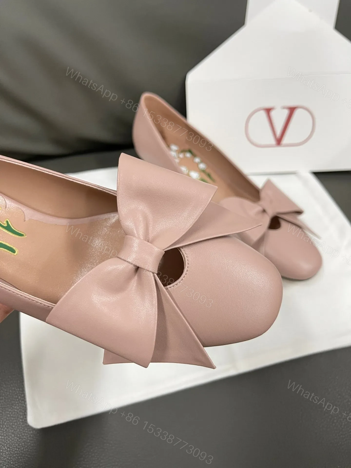 View 6 of Valentino Women Pink Leather Bow Detail Flats