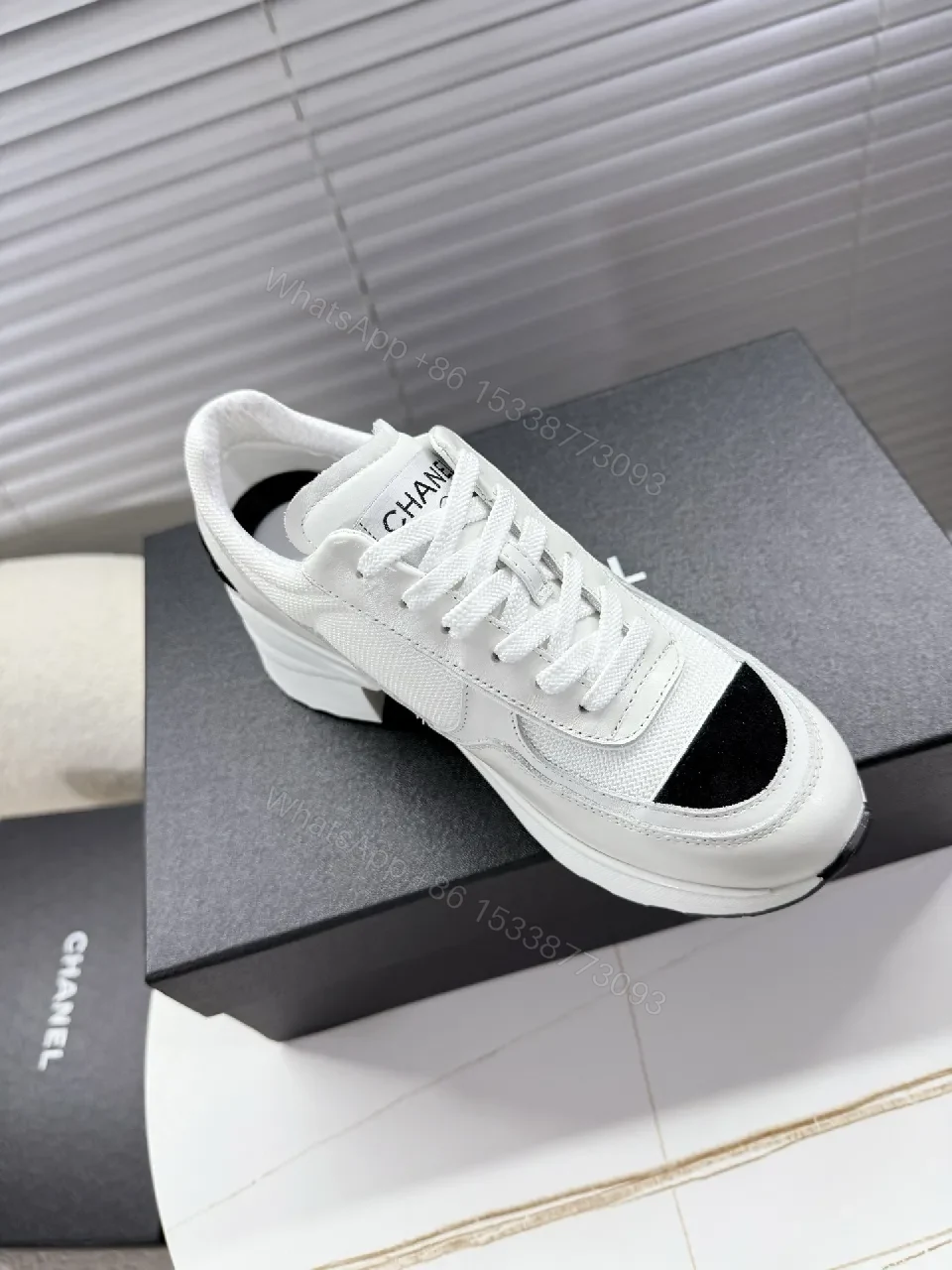 View 2 of White Leather Sneakers with Black Toe Cap – Luxury Casual Comfort