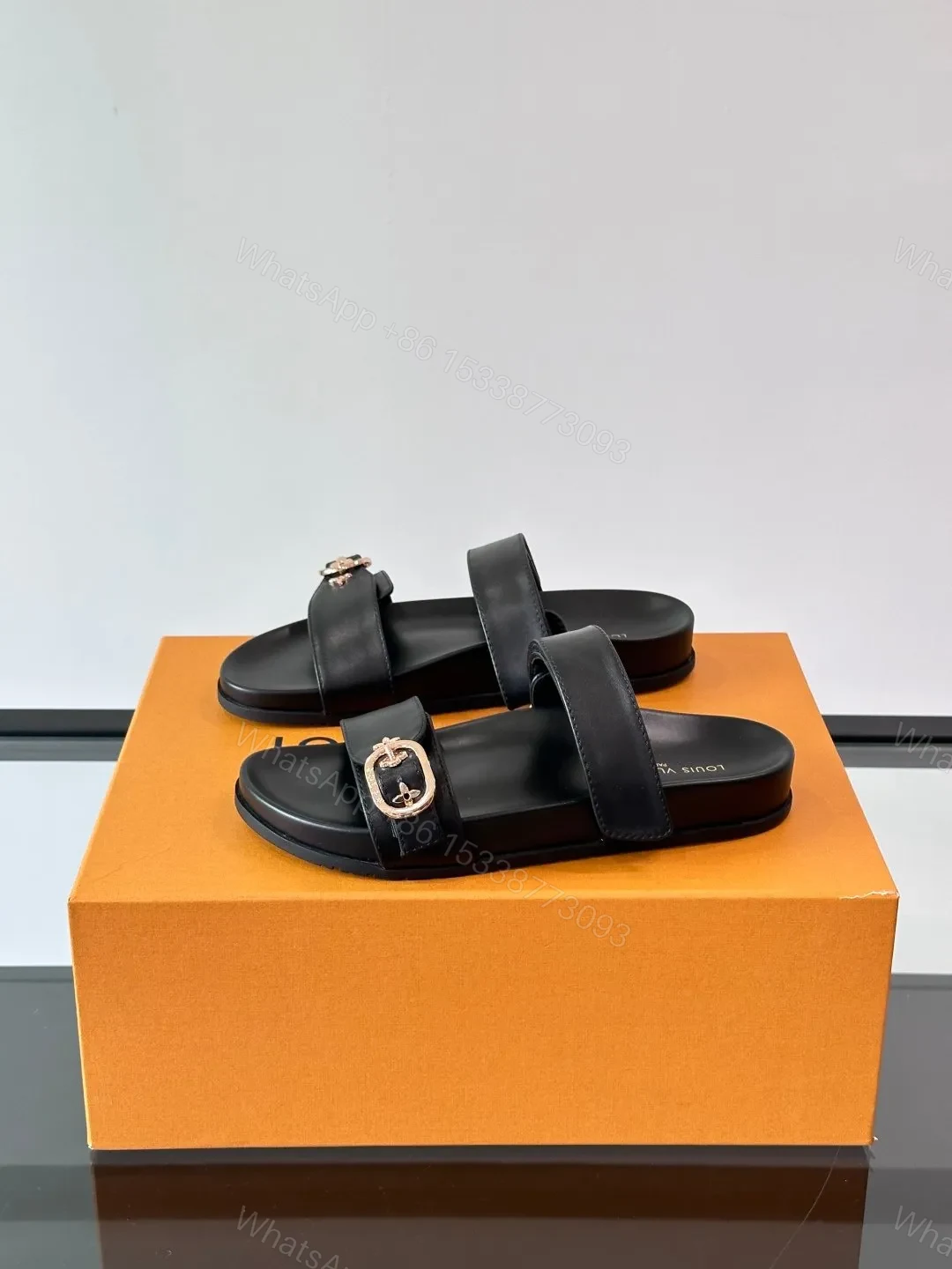 View 3 of LV Men Black Leather Slides
