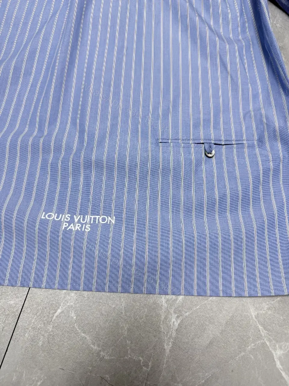 View 8 of Light-Blue Striped Shirt with Modern Accents, Cotton Blend, Short-Sleeve, Premium Comfort