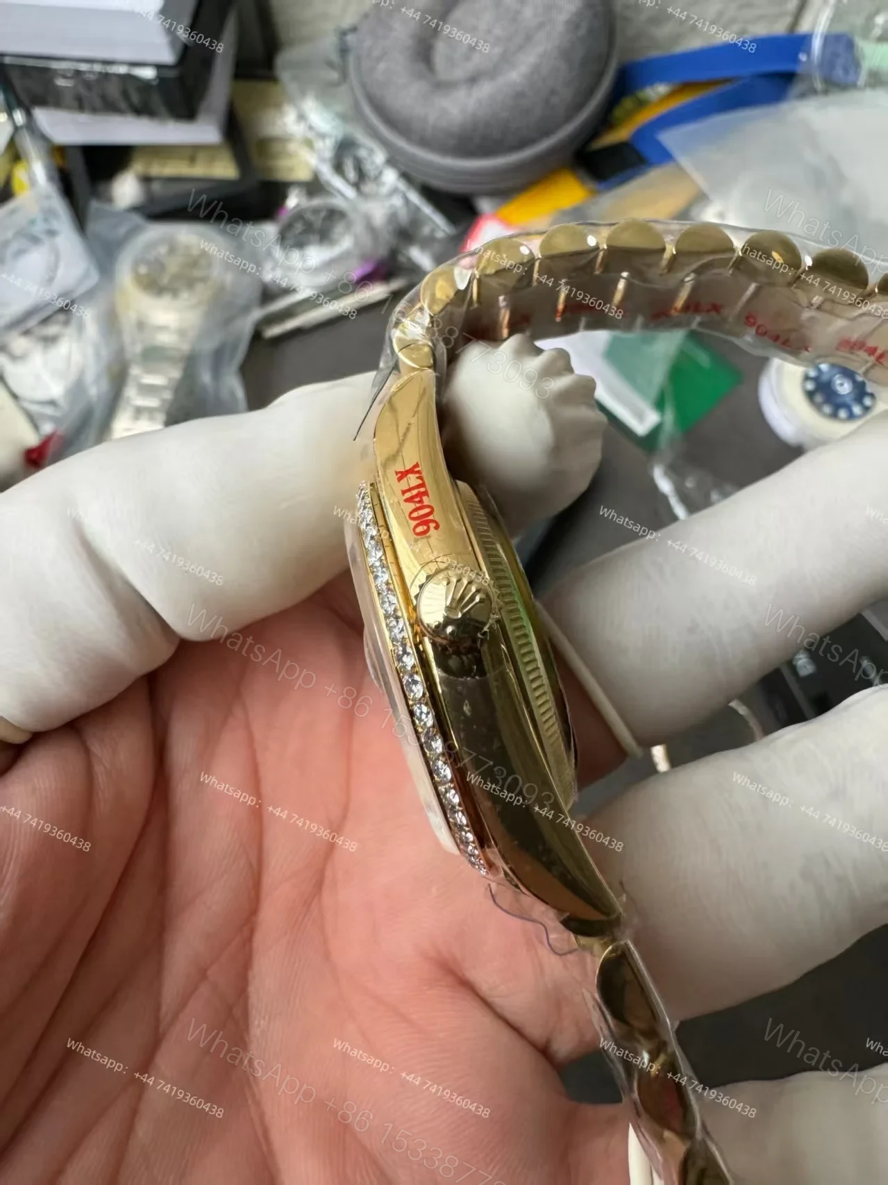 View 14 of Rolex Day-Date M228348RBR-0002 1:1 Replica Moissanite Bezel Gold Dial 40MM 3255 Movement Super Clone Watch