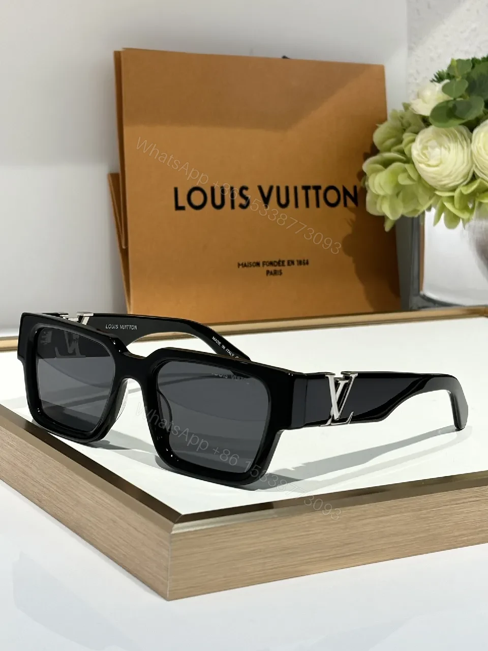 View 5 of Bold Black Sunglasses with Gold Emblem – Modern, Durable Acetate Frames